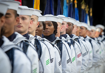 U S  Navy Ceremonial Guardsmen waiting in line formation to parade the colors show how military unit diversity enhances teamw
