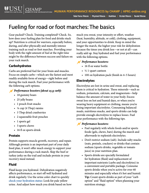 Click here for PDF of Fueling for road or foot marches: The basics