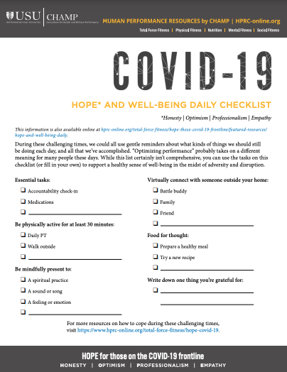 Link to Hope and Well-being Checklist