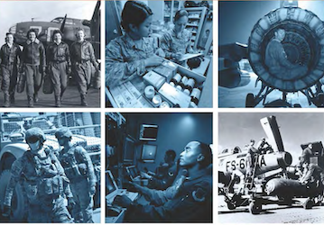 Cover image from The Airman Handbook shows airmen performing military service duties in various field settings  