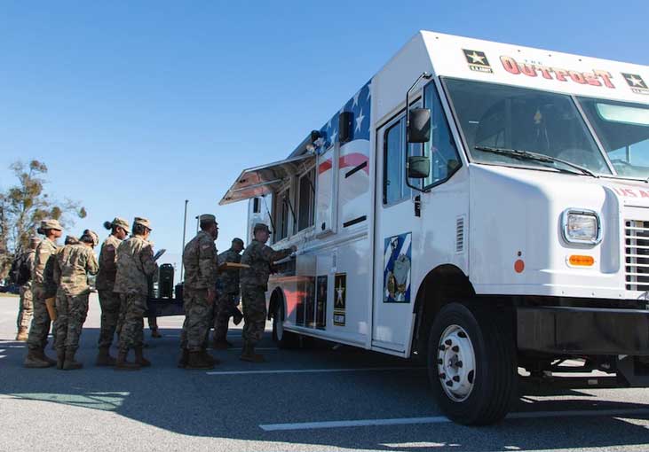 Soldiers visit the Fort Stewart Outpost Food Truck during lunch time. Photo by Pfc. Devron Bost