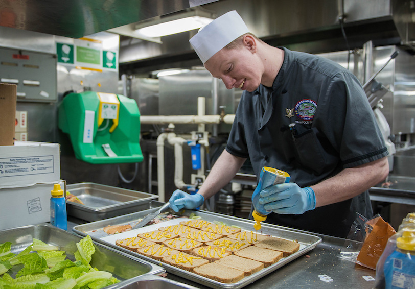 Sailor prepares sandwiches  U S  Navy photo by Mass Communication Specialist 3rd Class Cody Hendrix Released 