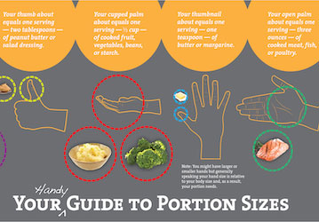 HPRC infographic demonstrates measuring portion sizes in your hand for healthy eating and weight management  