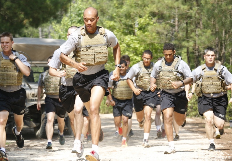 Soldiers run on hot sunny day during military workout and prevent heat injury with proper training from HPRC   U S  Army phot