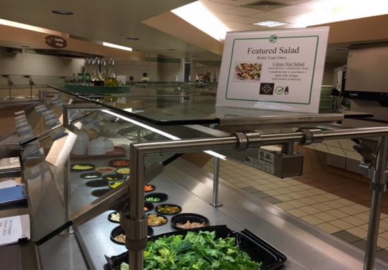 Go for Green salad bar with Featured Salad sign denotes high performance food options for military personnel  
