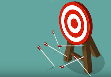 Target with multiple arrows around it showing how facing failure can boost performance and resilience