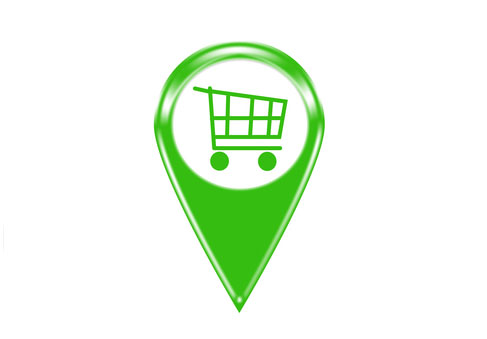Map icon with shopping cart