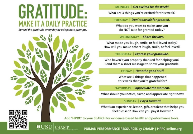 Make gratitude a daily practice. Spread the gratitude every day by using these prompts.