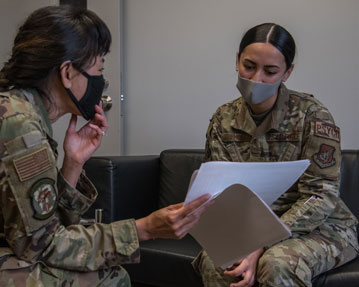 U S  Air Force Airman 1st Class Miranda Lugo  right  18th Operational Medical Readiness Squadron mental health technician and