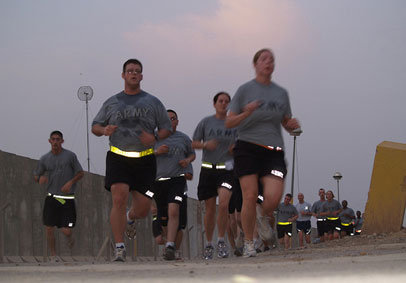 Soldiers in PT gear running together showing cardiovascular military fitness and total force fitness   US Army photo 