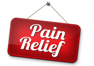 Red sign with words  Pain Relief  promotes the variety of HPRC resources for injury prevention and physical wellness  