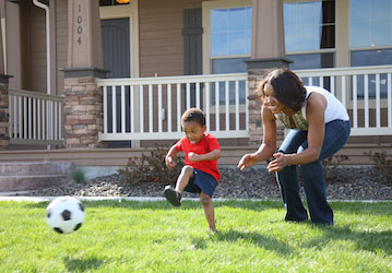 Mother and small son participate in fun physical activity improve health and fitness with fun physical activity  