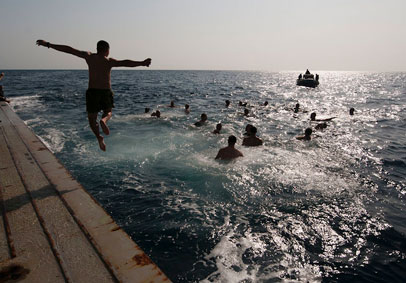 Sailors participate in swim call as a strategy for holistic military wellness and building relationships   U S  Navy photo by