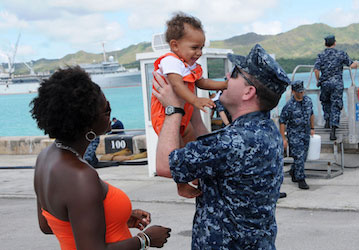 Sailor greets his family demonstrating resilience and total force fitness  U S  Navy photo by Mass Communication Specialist 1