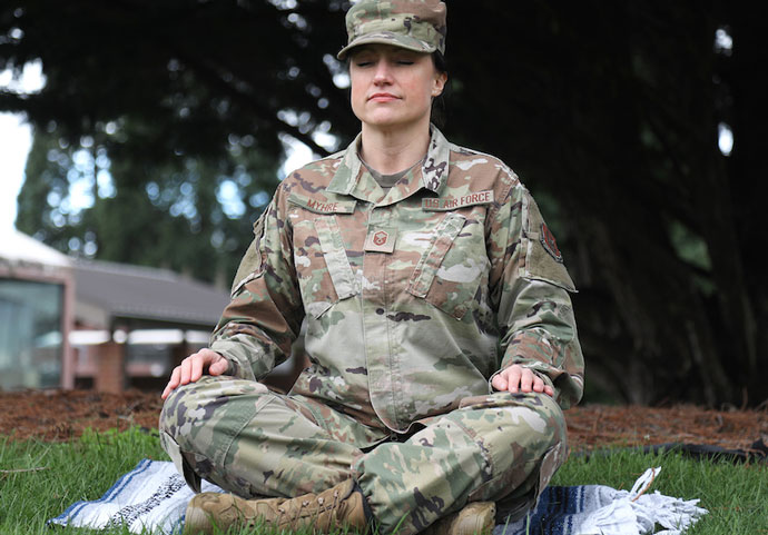 U S  Air Force Master Sgt  meditates outside   U S  Air Force photo by Staff Sgt  Mary A  Andom 