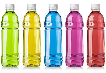 Bottles of sports drinks that can help build training performance and promote military fitness 
