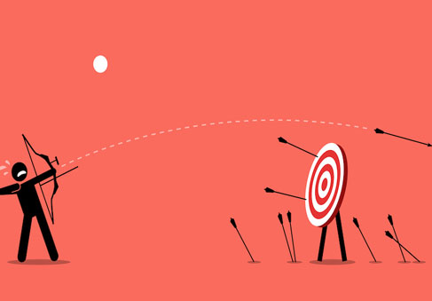 Digital image of person shooting arrows at a target and missing shows that strong mental fitness fuels the perseverance to ac