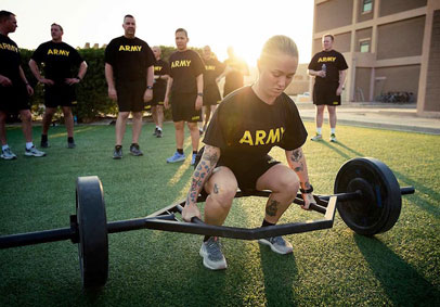Soldier uses Total Force Fitness strategies to completes military workout in the Army Combat Fitness Test  the standing power