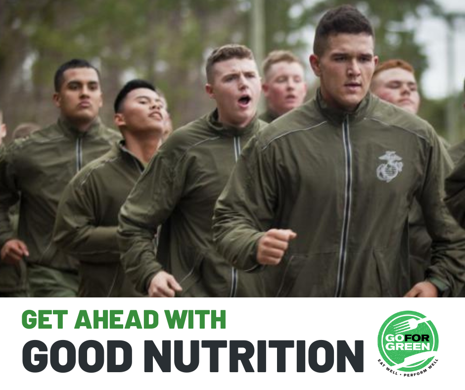 Running for PT. Get ahead with good nutrition. Go for Green logo.