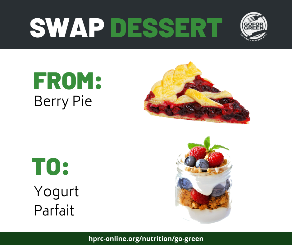 Swap Dessert. From: Berry Pie To: Yogurt Parfait. Go for Green logo. hprc-online.org