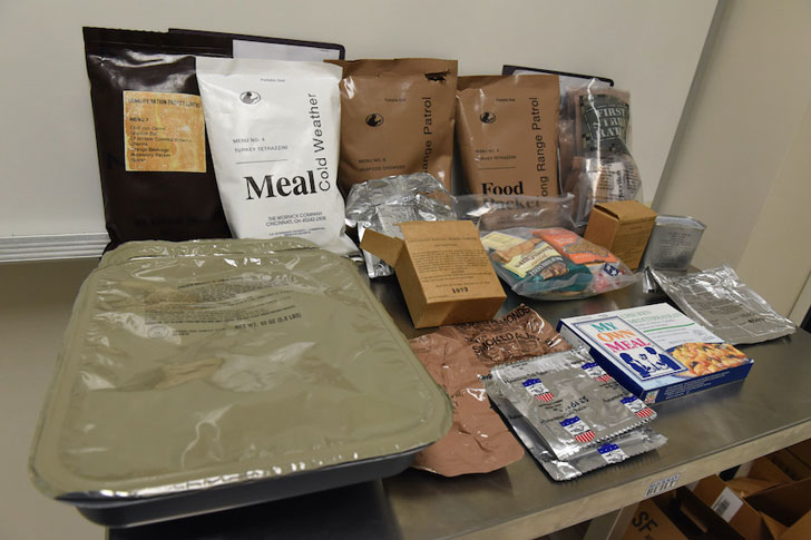 Packaged Meals Ready-to-Eat are set-up during the Operational Rations apprentice course . (U.S. Air Force photos by Michelle Gigante)