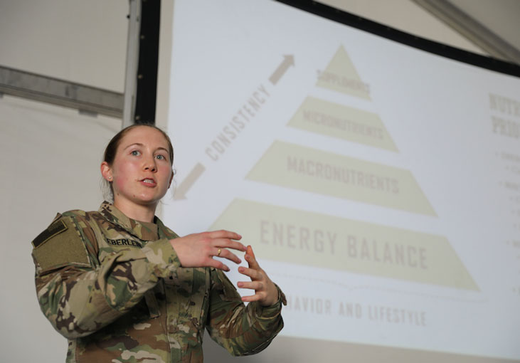 A dietician teaches during a class on nutrition resources (U.S. Army National Guard photo by Sgt. Tara Fajardo Arteaga)