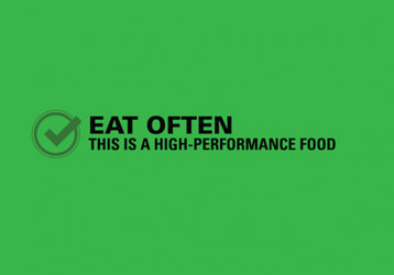 Green checkmark symbol. Eat often. This is a high-performance food.