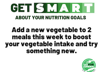 Get smart about your nutrition goals  Add a new vegetable to 2 meals this week to boost your vegetable intake and try somethi