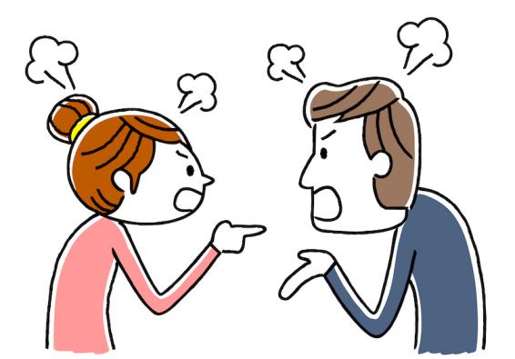 Drawing of couple arguing showing relationship conflict which could be improved with HPRC relationship optimization resources