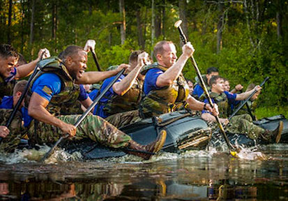 Soldiers row a raft in rough waters and optimize their teamwork and resilience with self-talk  U S  Army photo 