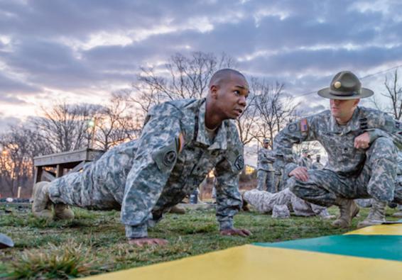 Soldier completing pushups for core strength training and optimal performance  Photo by Michael Curtis